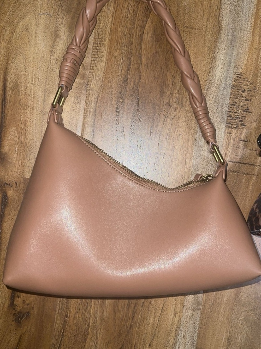 Braided-Handle Shoulder Bag in Mauve Taupe